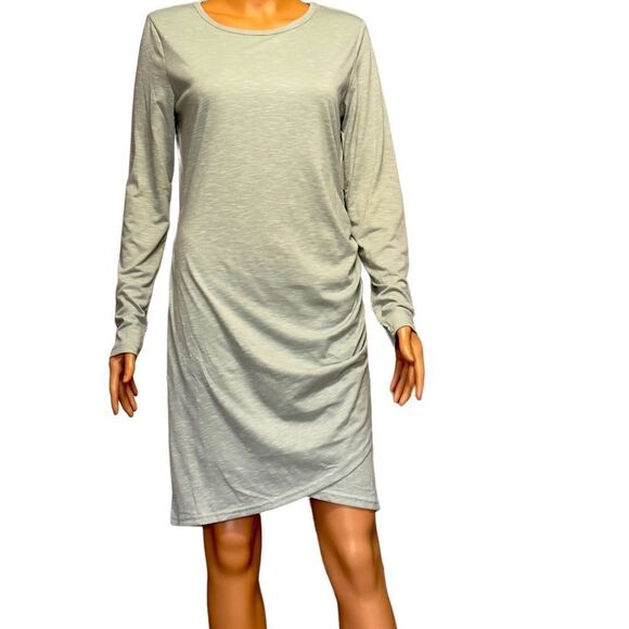 BTFBM Ruched Bodycon Long Sleeve Wrap Style Dress MEDIUM - Picture 3 of 14